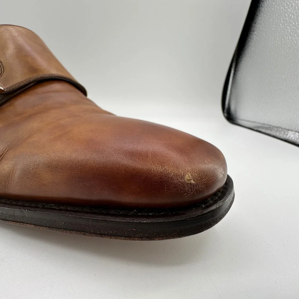 Magnanni Double Buckle‎ Monk Strap Shoes Mens 10M Ramolo Tobacco Brown Leather